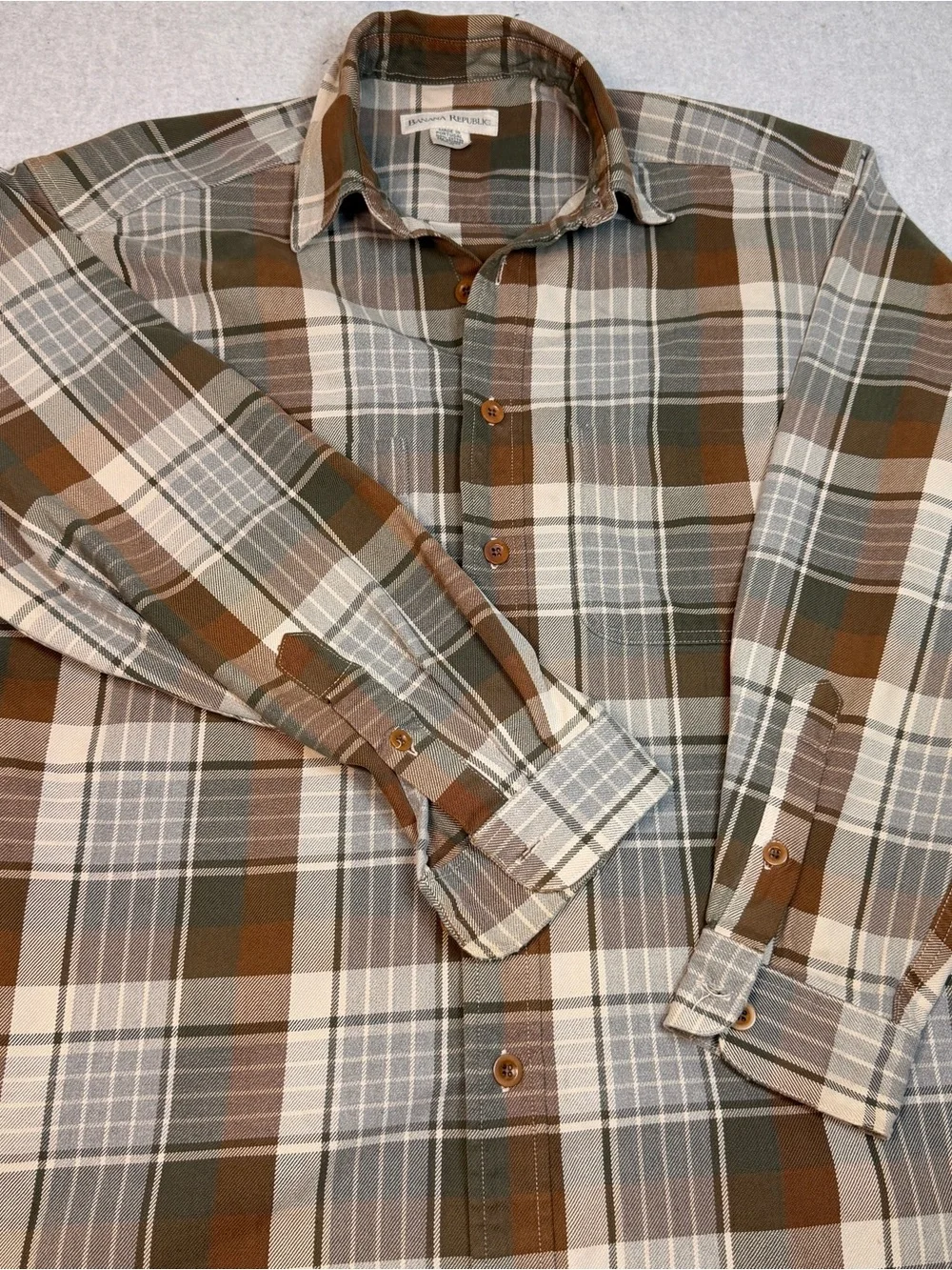 Banana Republic Vintage Men's Brown & Green Plaid Button-Down Shirt